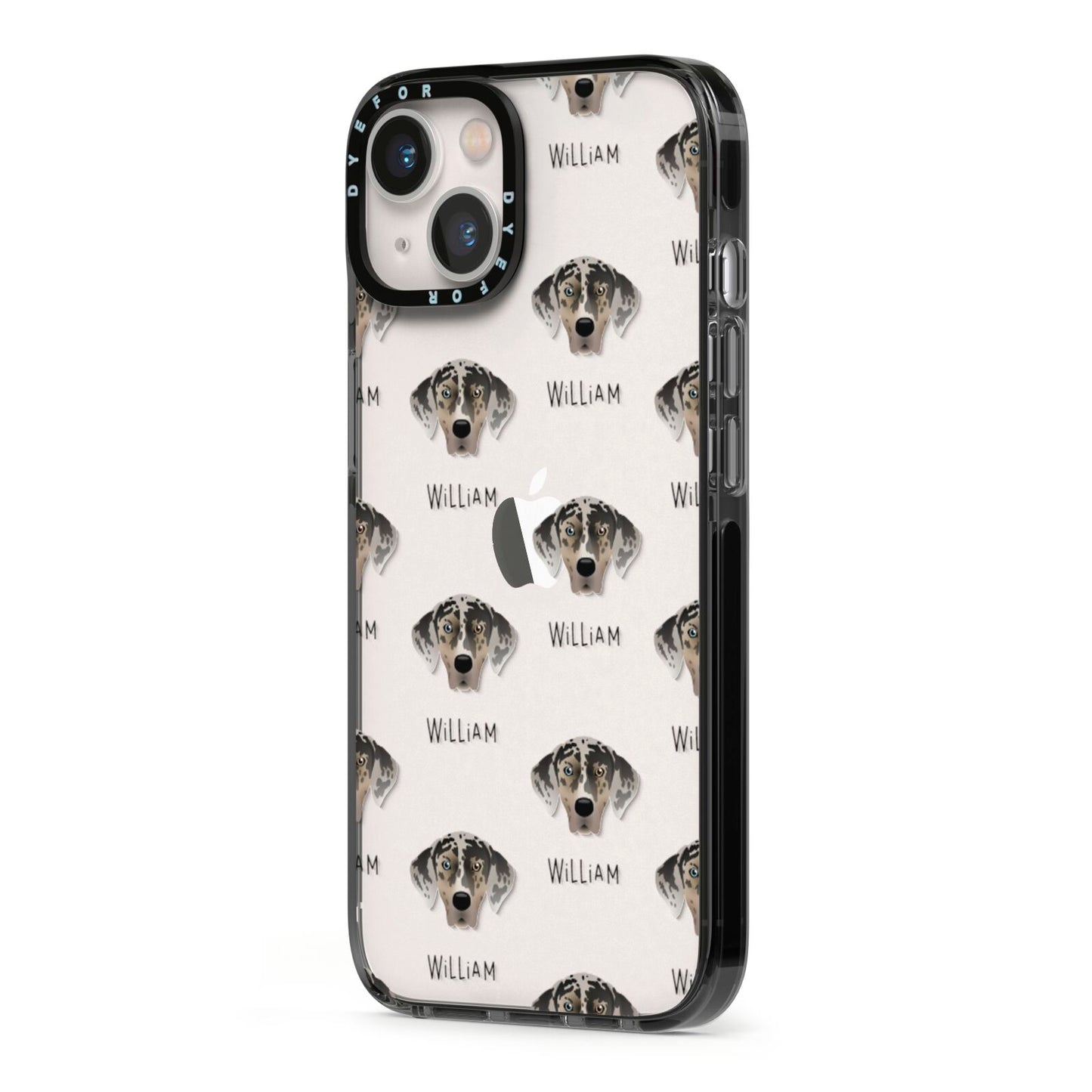 American Leopard Hound Icon with Name iPhone 13 Black Impact Case Side Angle on Silver phone