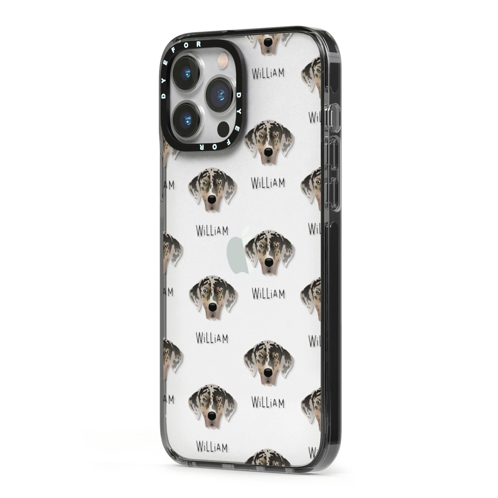American Leopard Hound Icon with Name iPhone 13 Pro Max Black Impact Case Side Angle on Silver phone