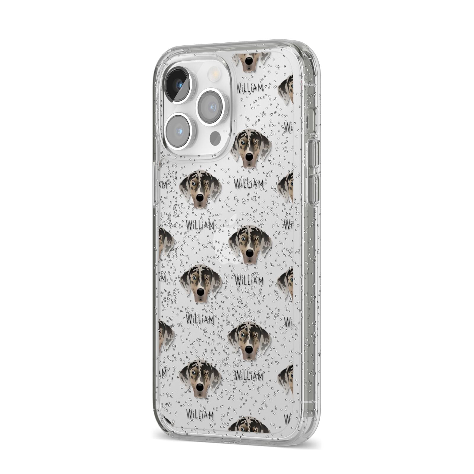 American Leopard Hound Icon with Name iPhone 14 Pro Max Glitter Tough Case Silver Angled Image
