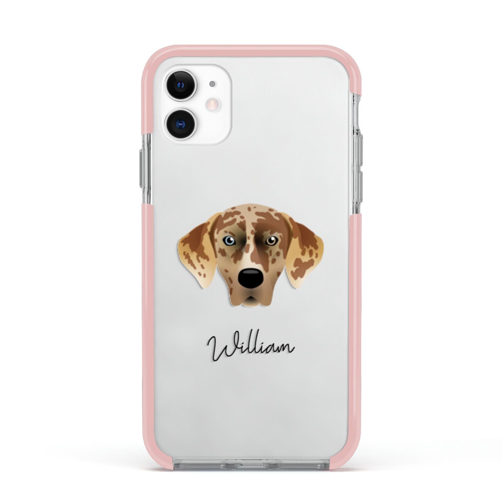 American Leopard Hound Personalised Apple iPhone 11 in White with Pink Impact Case