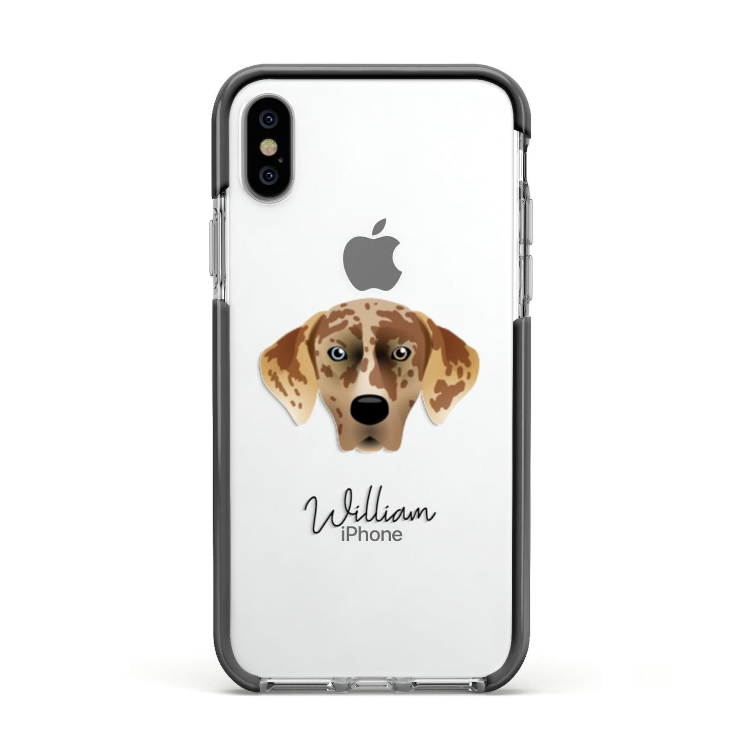 American Leopard Hound Personalised Apple iPhone Xs Impact Case Black Edge on Silver Phone