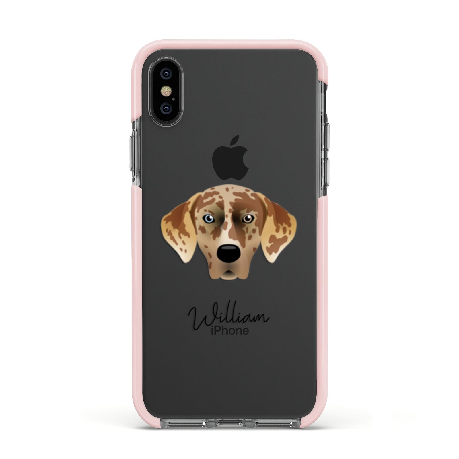American Leopard Hound Personalised Apple iPhone Xs Impact Case Pink Edge on Black Phone