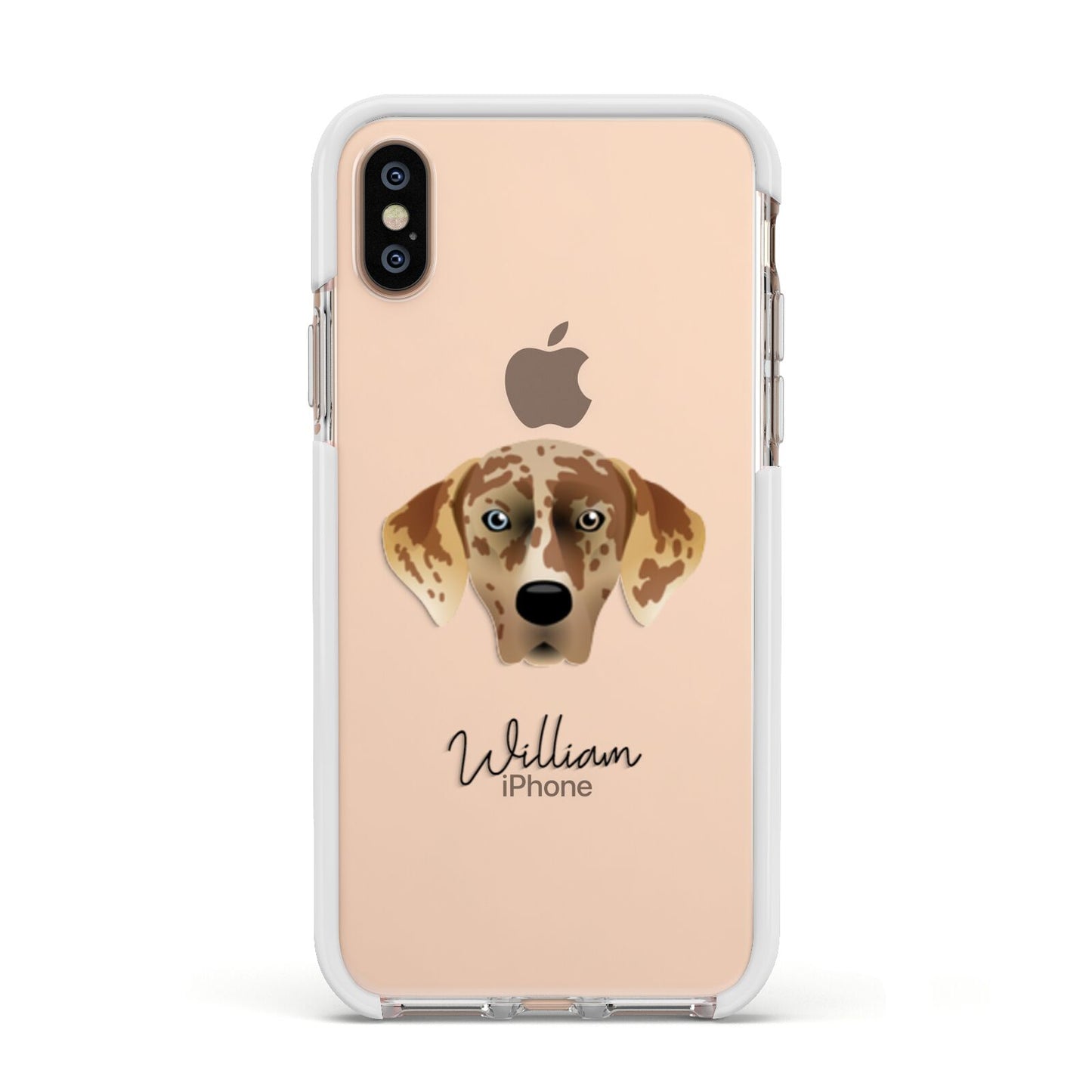 American Leopard Hound Personalised Apple iPhone Xs Impact Case White Edge on Gold Phone