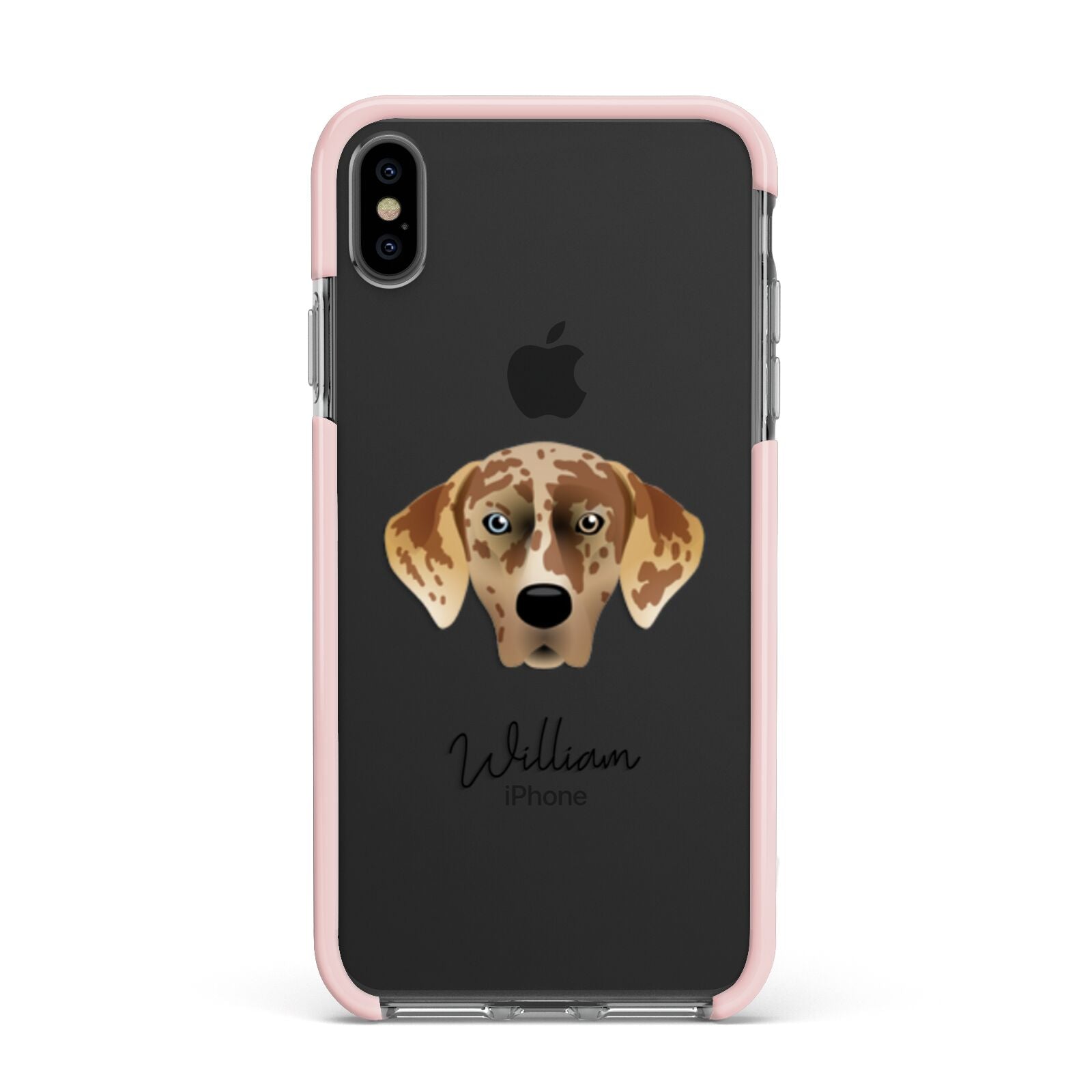 American Leopard Hound Personalised Apple iPhone Xs Max Impact Case Pink Edge on Black Phone