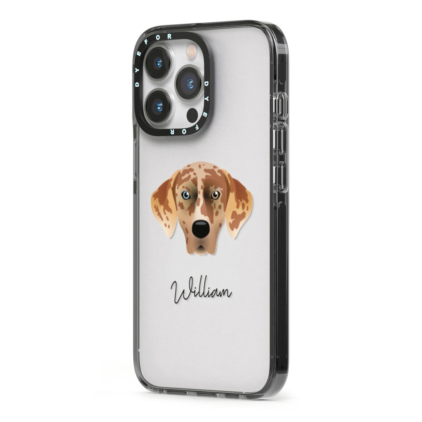 American Leopard Hound Personalised iPhone 13 Pro Black Impact Case Side Angle on Silver phone