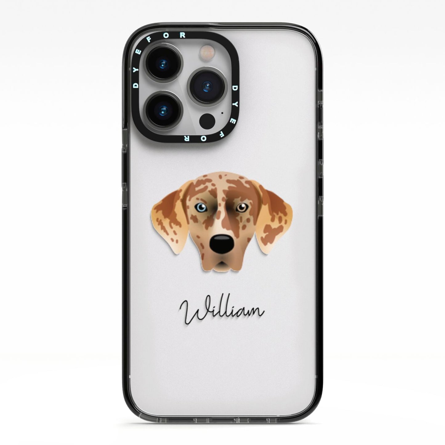 American Leopard Hound Personalised iPhone 13 Pro Black Impact Case on Silver phone