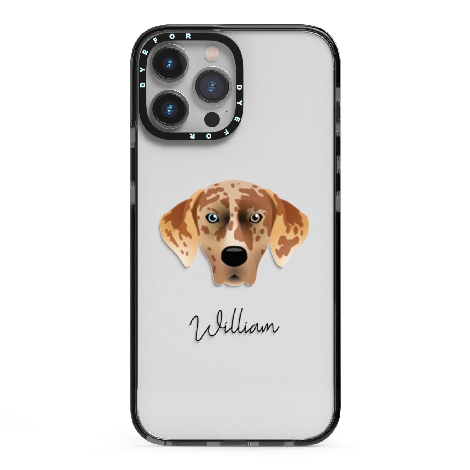 American Leopard Hound Personalised iPhone 13 Pro Max Black Impact Case on Silver phone