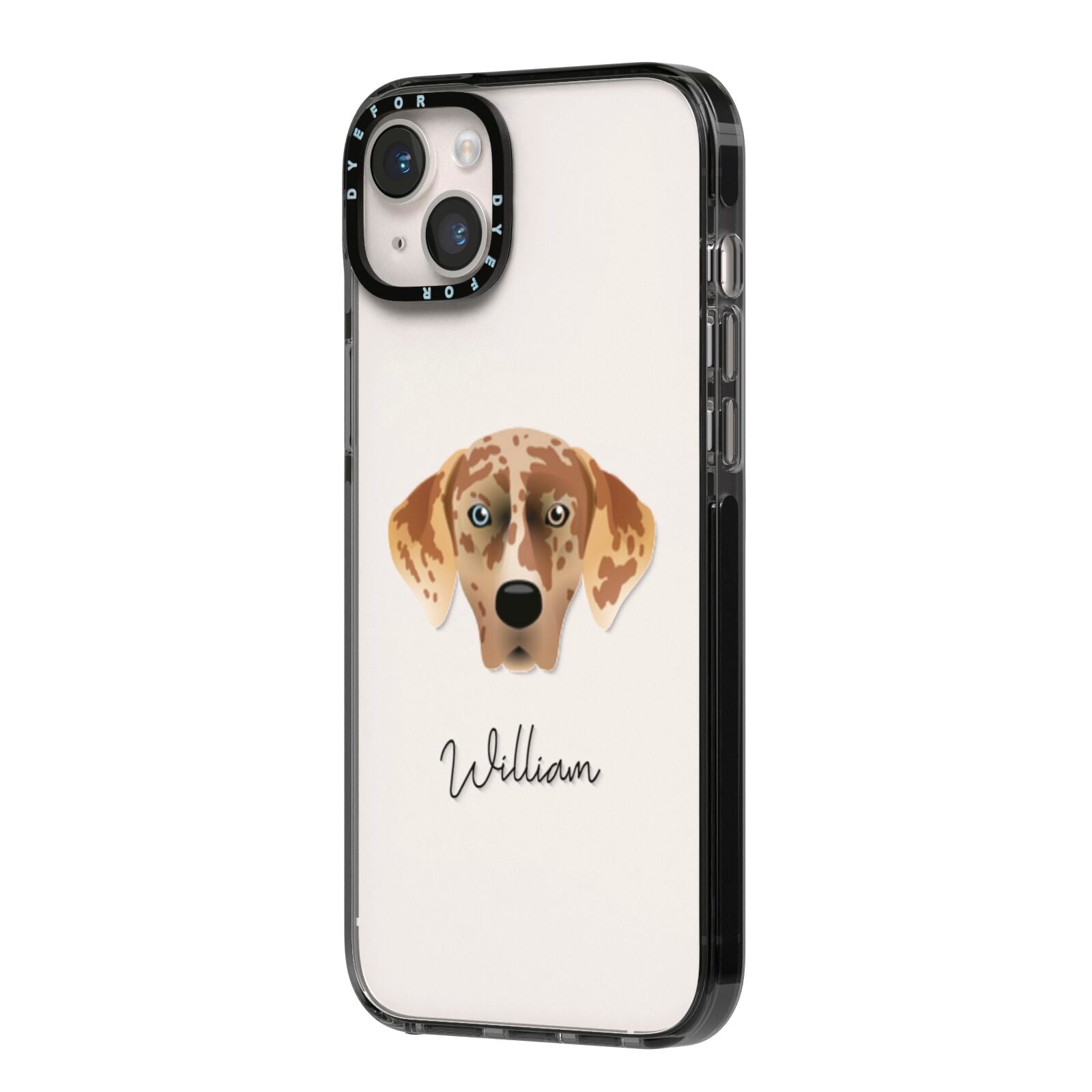 American Leopard Hound Personalised iPhone 14 Plus Black Impact Case Side Angle on Silver phone