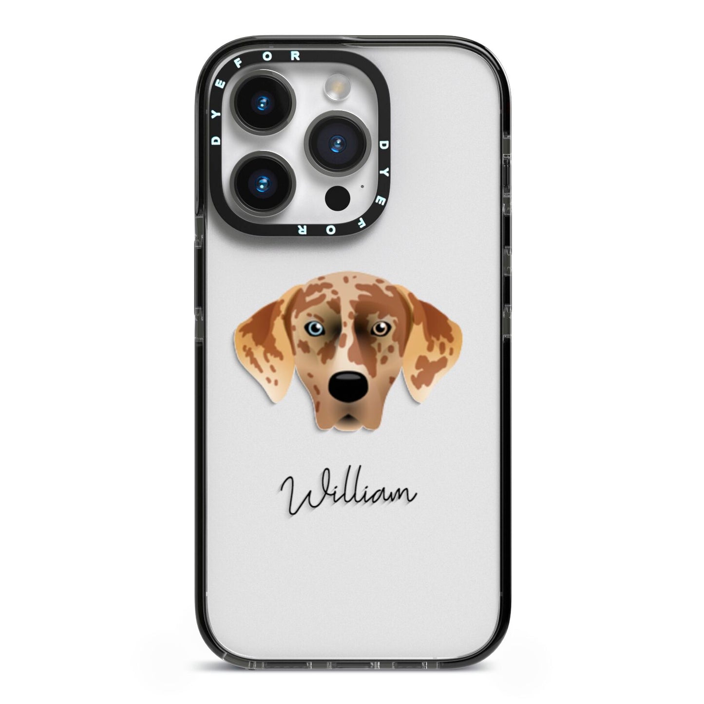 American Leopard Hound Personalised iPhone 14 Pro Black Impact Case on Silver phone