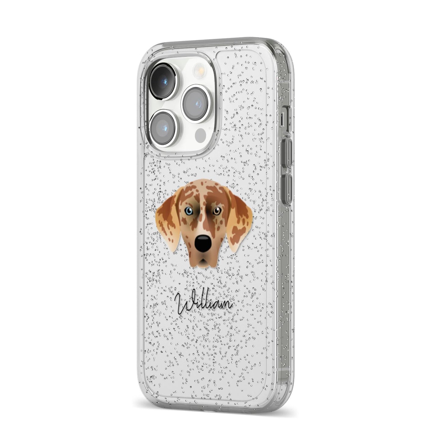 American Leopard Hound Personalised iPhone 14 Pro Glitter Tough Case Silver Angled Image