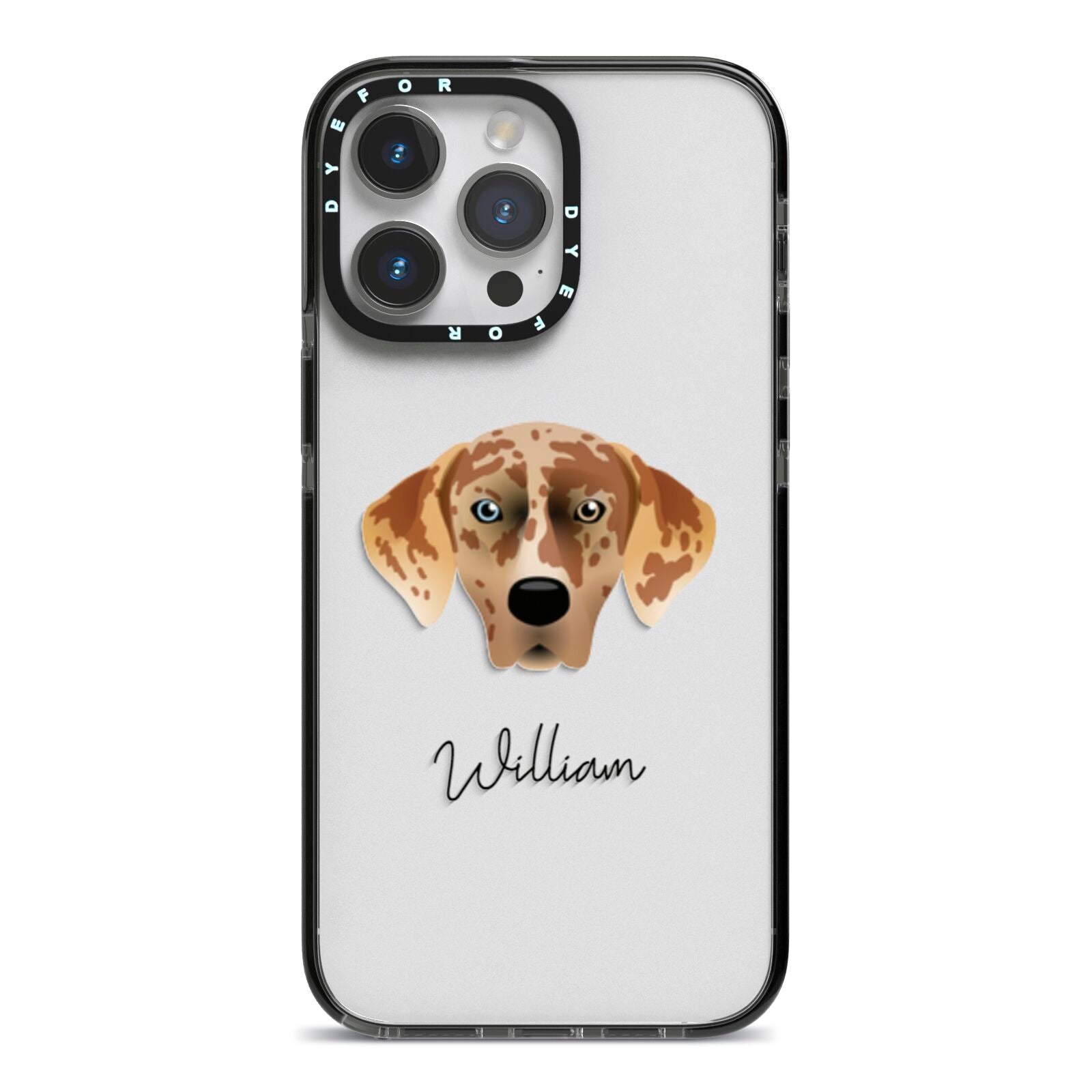 American Leopard Hound Personalised iPhone 14 Pro Max Black Impact Case on Silver phone