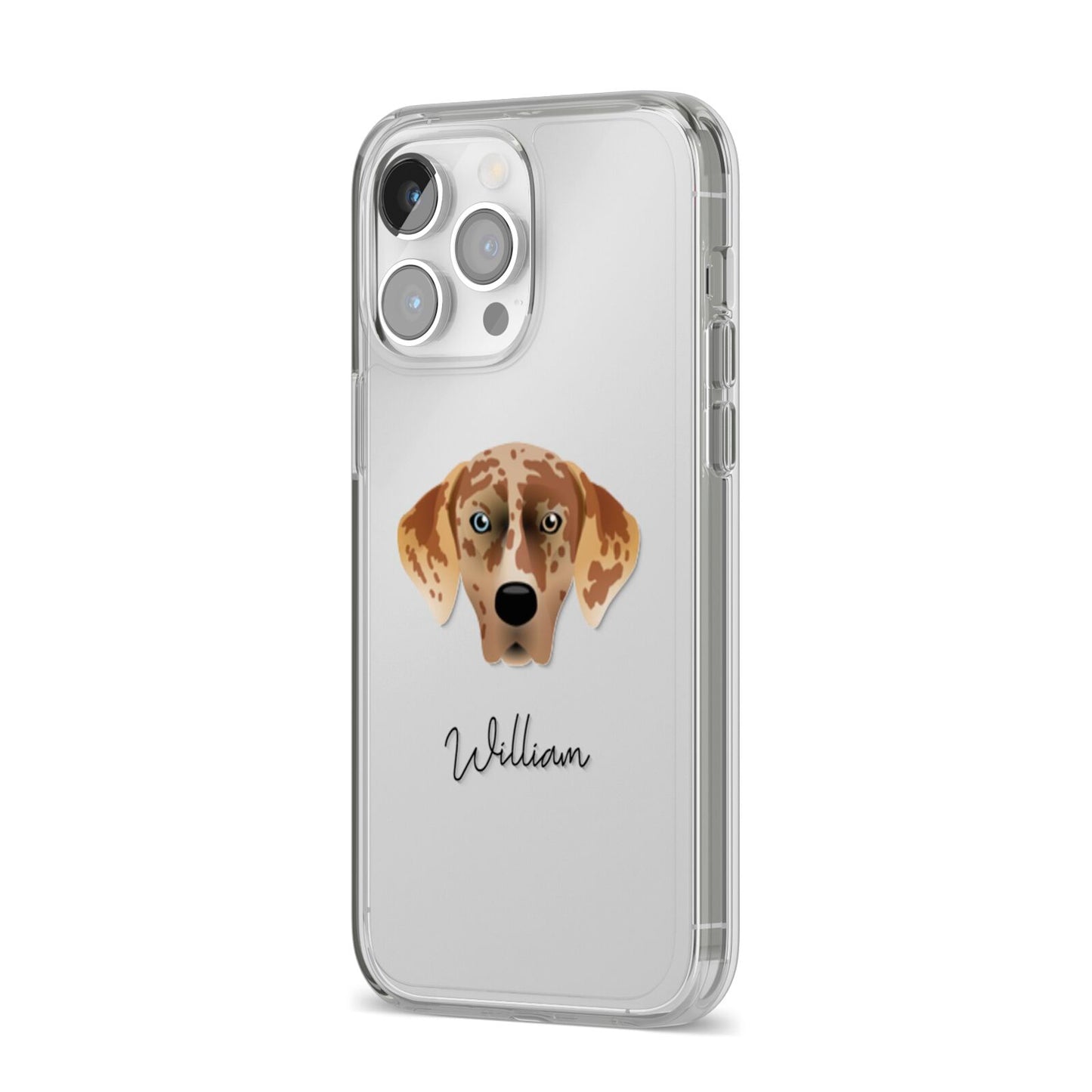 American Leopard Hound Personalised iPhone 14 Pro Max Clear Tough Case Silver Angled Image