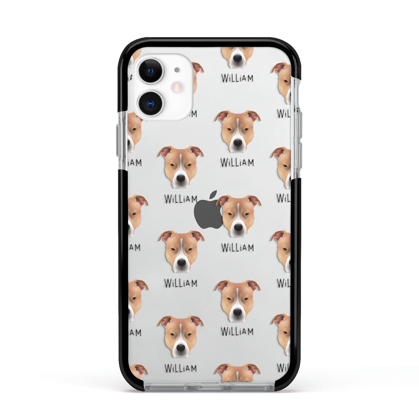 American Pit Bull Terrier Icon with Name Apple iPhone 11 in White with Black Impact Case