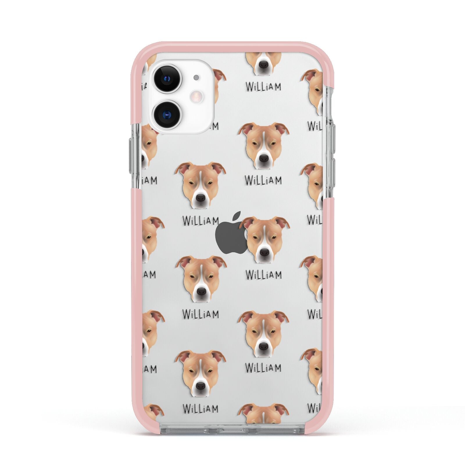 American Pit Bull Terrier Icon with Name Apple iPhone 11 in White with Pink Impact Case