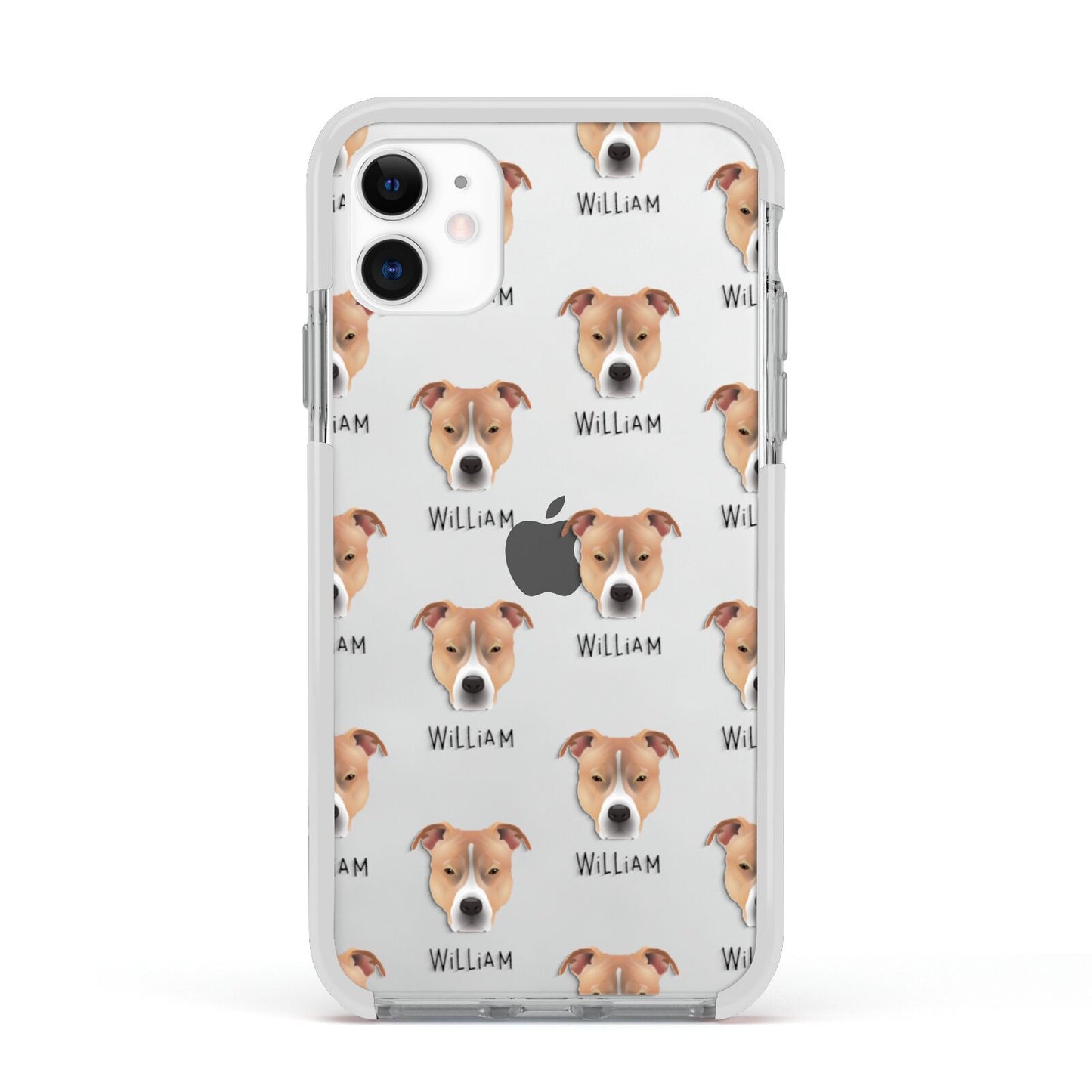 American Pit Bull Terrier Icon with Name Apple iPhone 11 in White with White Impact Case