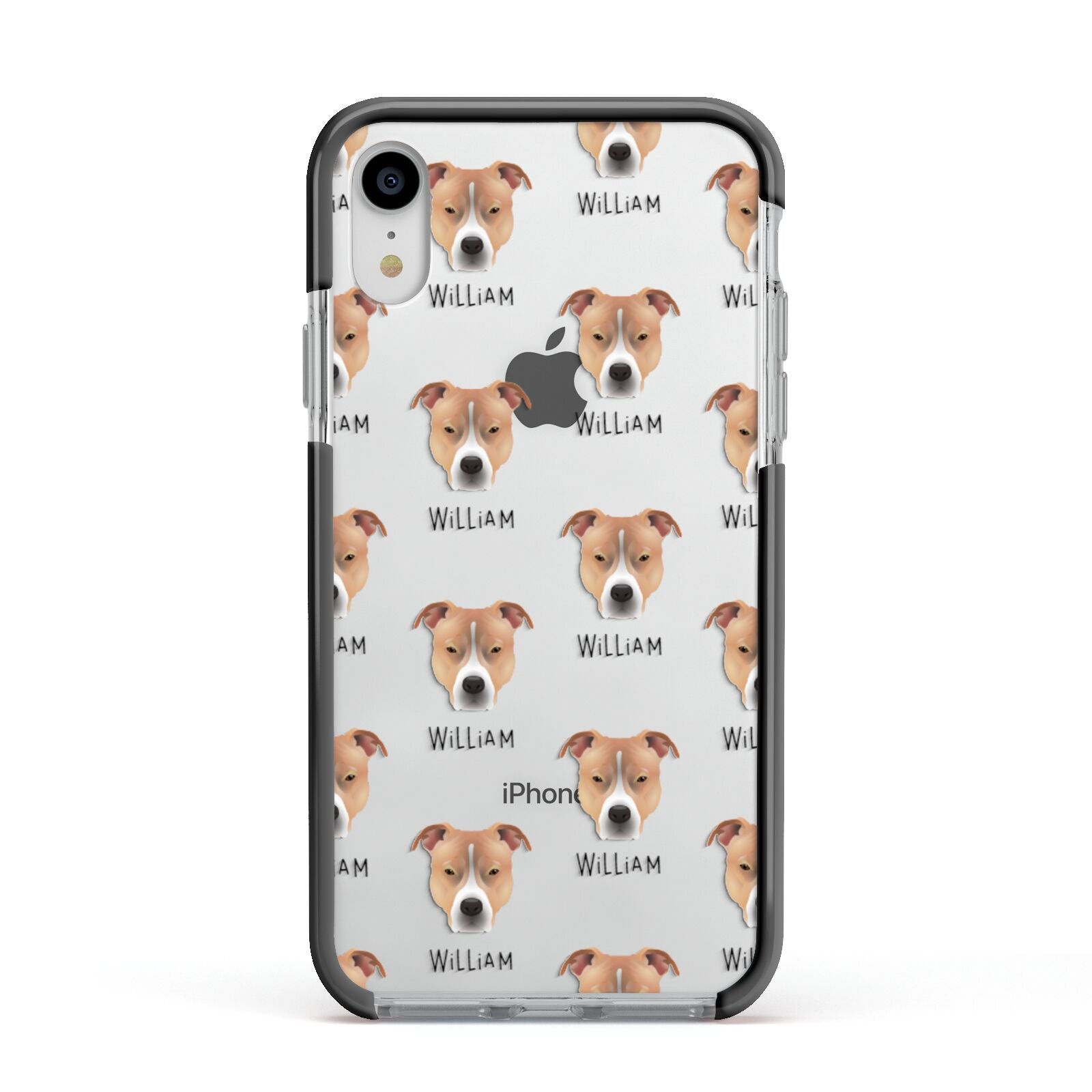 American Pit Bull Terrier Icon with Name Apple iPhone XR Impact Case Black Edge on Silver Phone