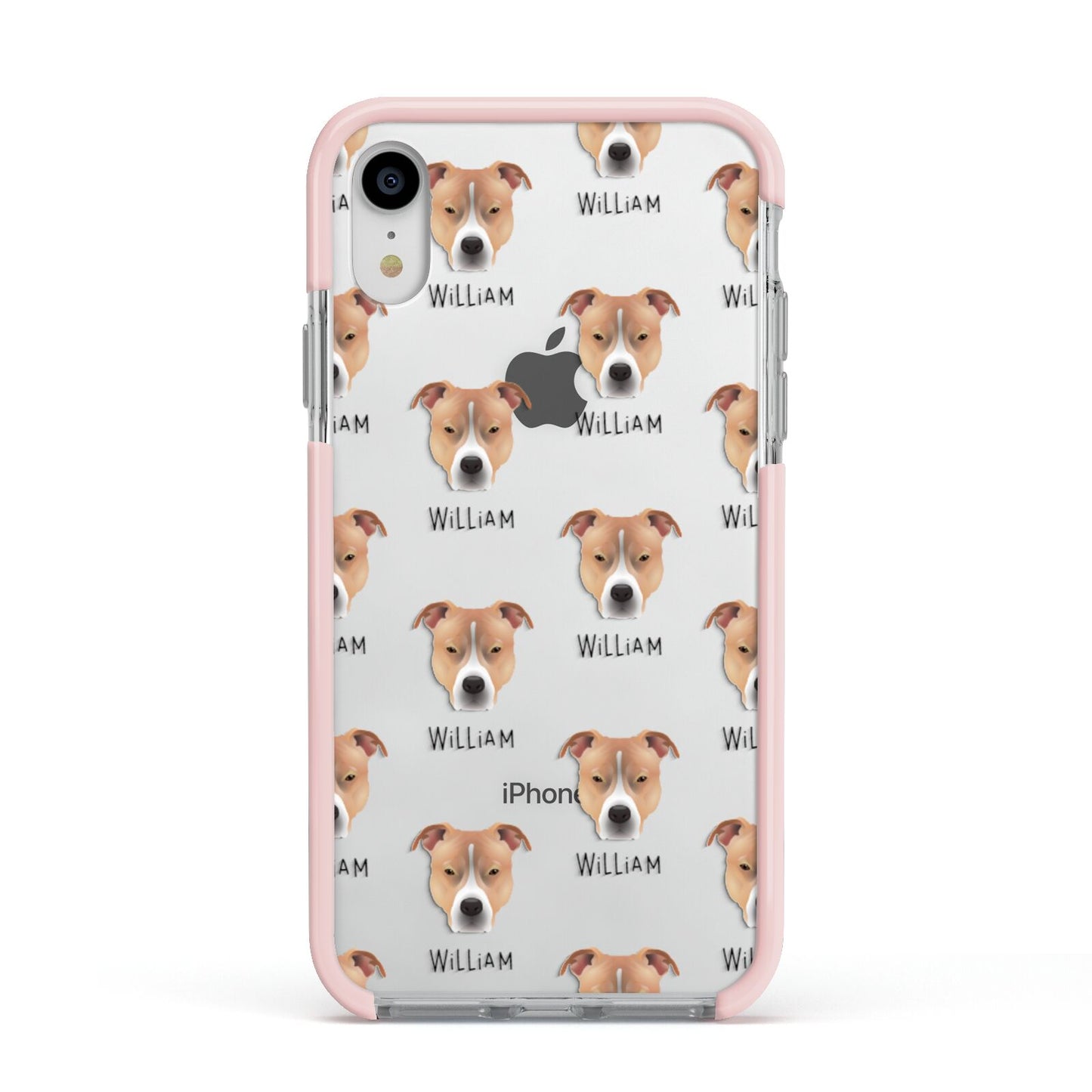 American Pit Bull Terrier Icon with Name Apple iPhone XR Impact Case Pink Edge on Silver Phone