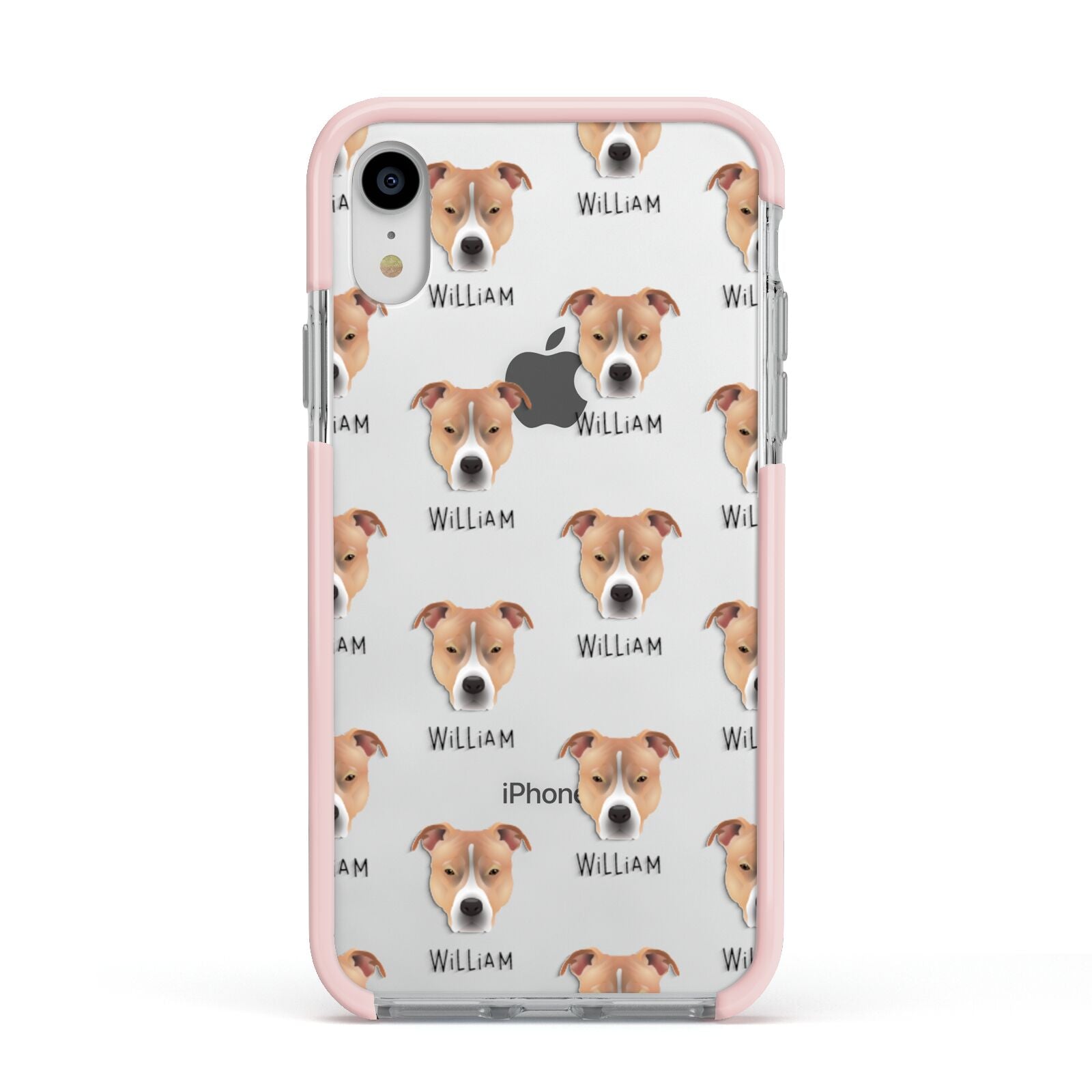 American Pit Bull Terrier Icon with Name Apple iPhone XR Impact Case Pink Edge on Silver Phone