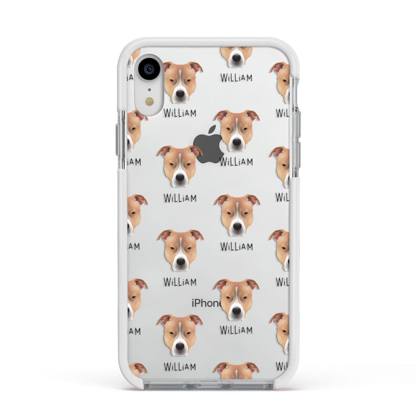 American Pit Bull Terrier Icon with Name Apple iPhone XR Impact Case White Edge on Silver Phone