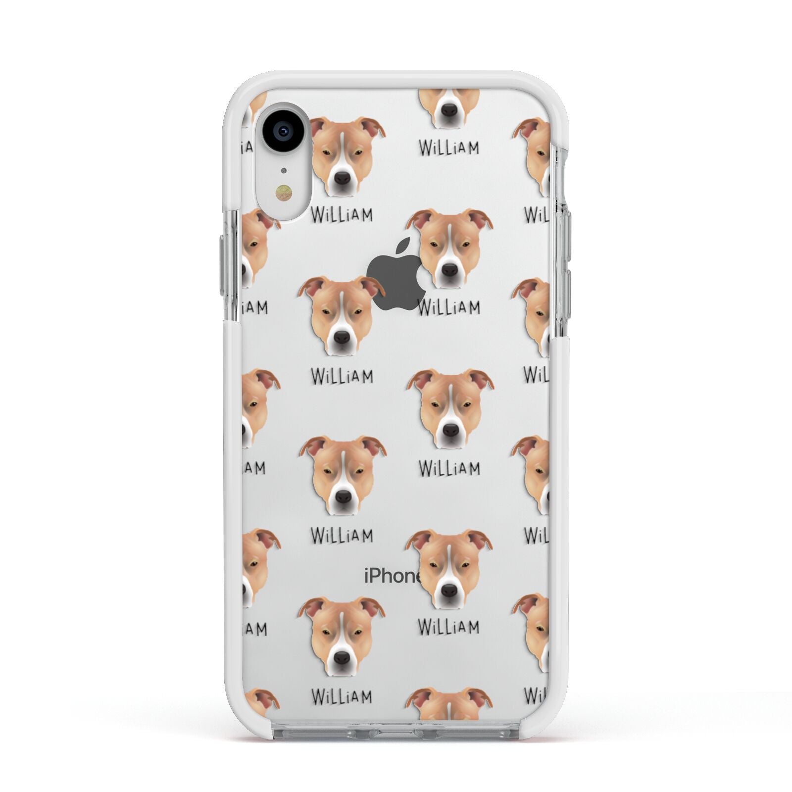American Pit Bull Terrier Icon with Name Apple iPhone XR Impact Case White Edge on Silver Phone