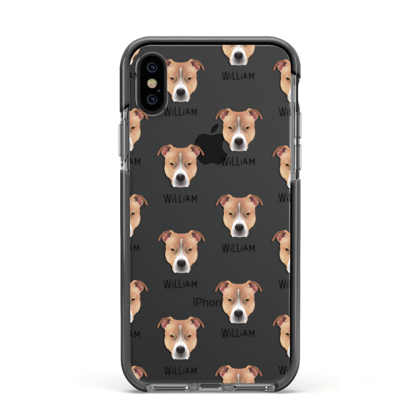 American Pit Bull Terrier Icon with Name Apple iPhone Xs Impact Case Black Edge on Black Phone