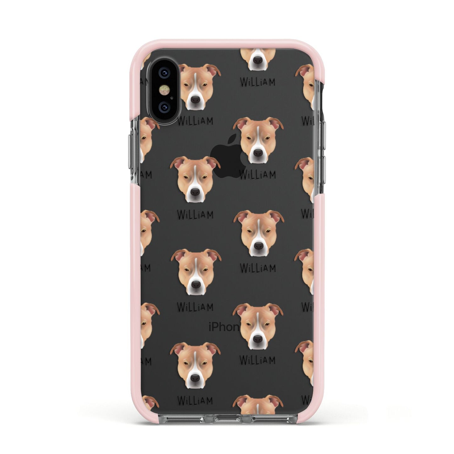 American Pit Bull Terrier Icon with Name Apple iPhone Xs Impact Case Pink Edge on Black Phone