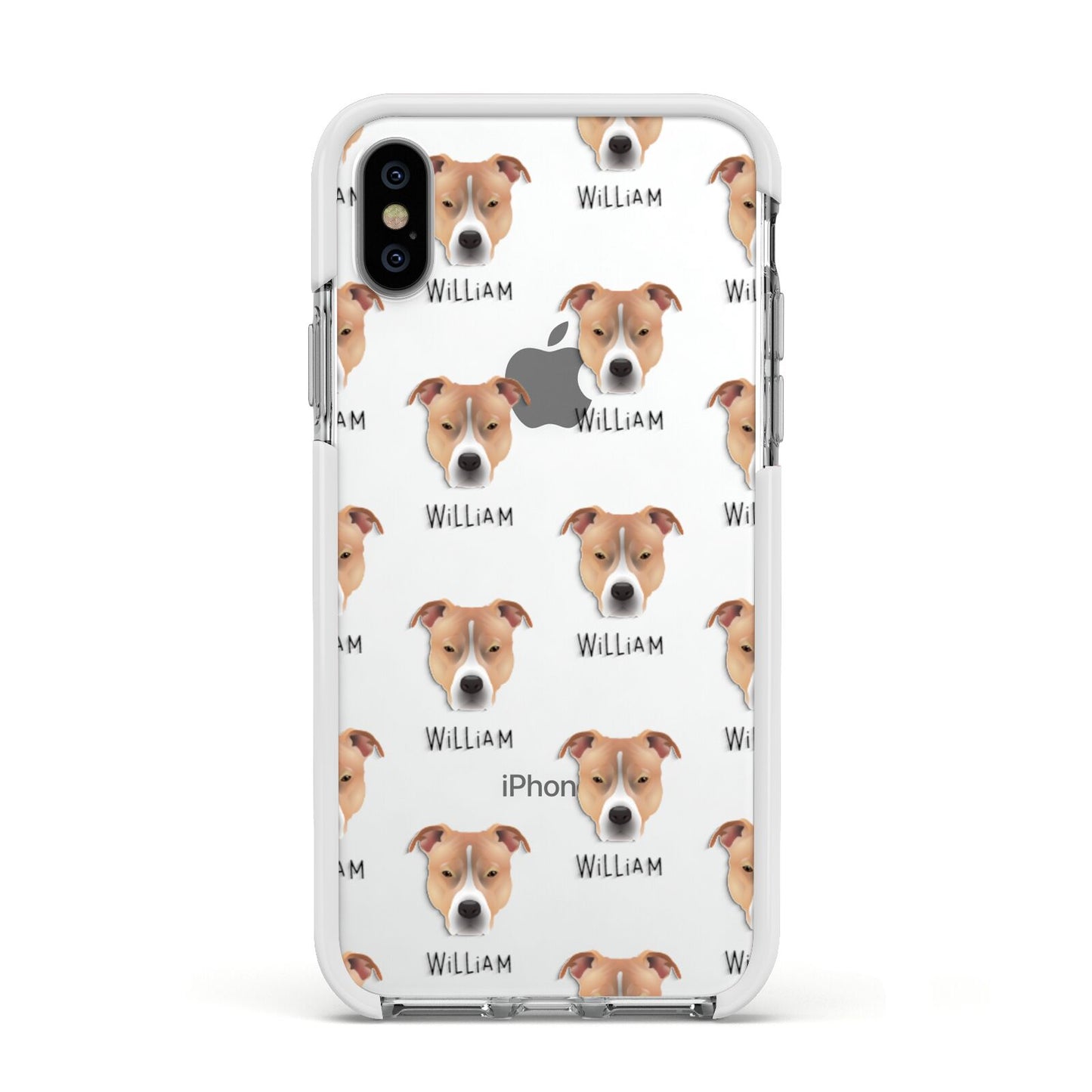 American Pit Bull Terrier Icon with Name Apple iPhone Xs Impact Case White Edge on Silver Phone