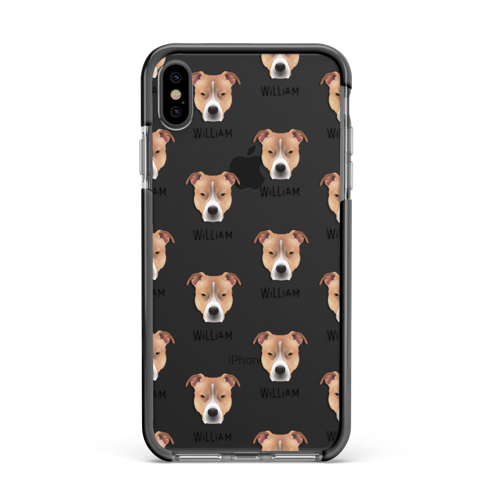 American Pit Bull Terrier Icon with Name Apple iPhone Xs Max Impact Case Black Edge on Black Phone
