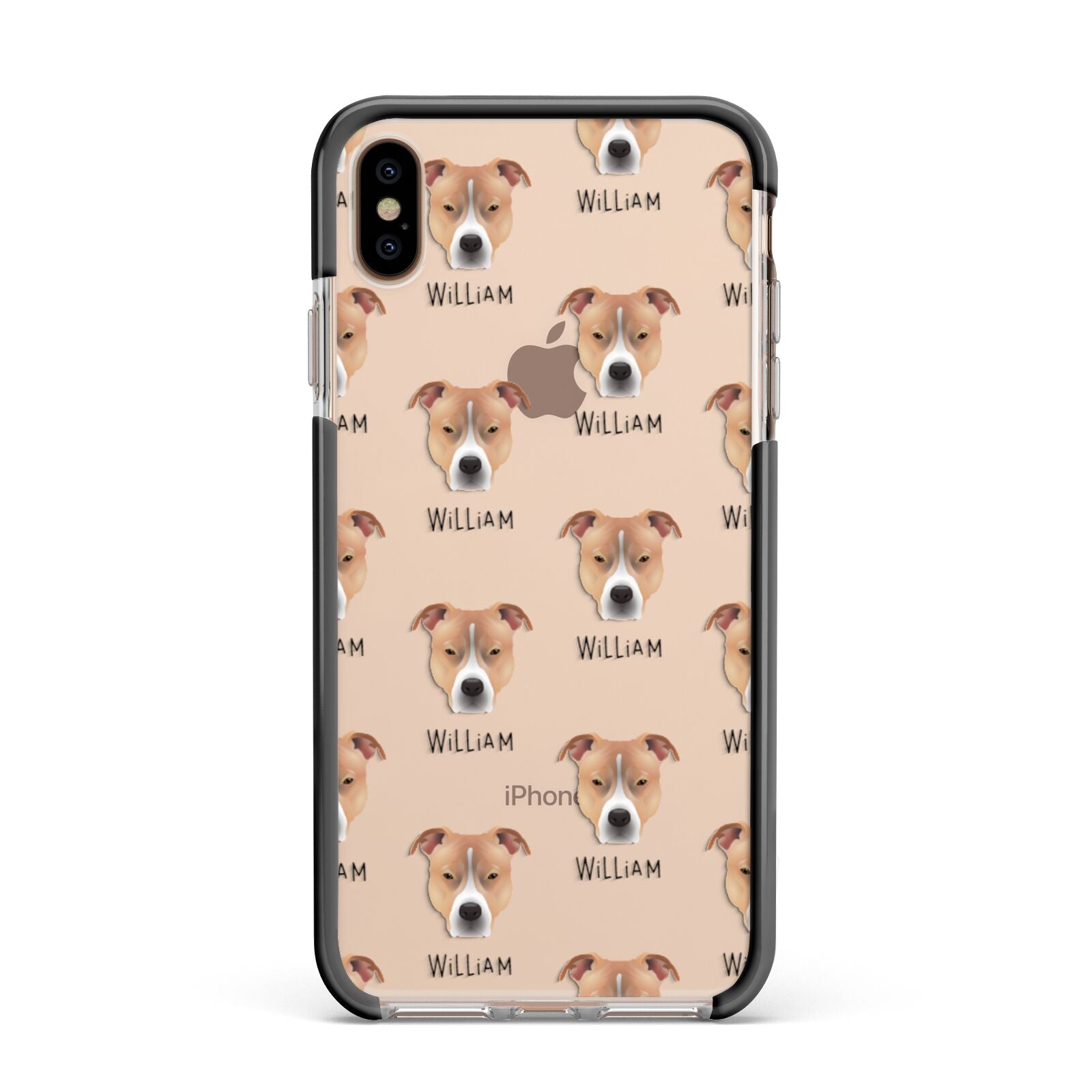 American Pit Bull Terrier Icon with Name Apple iPhone Xs Max Impact Case Black Edge on Gold Phone