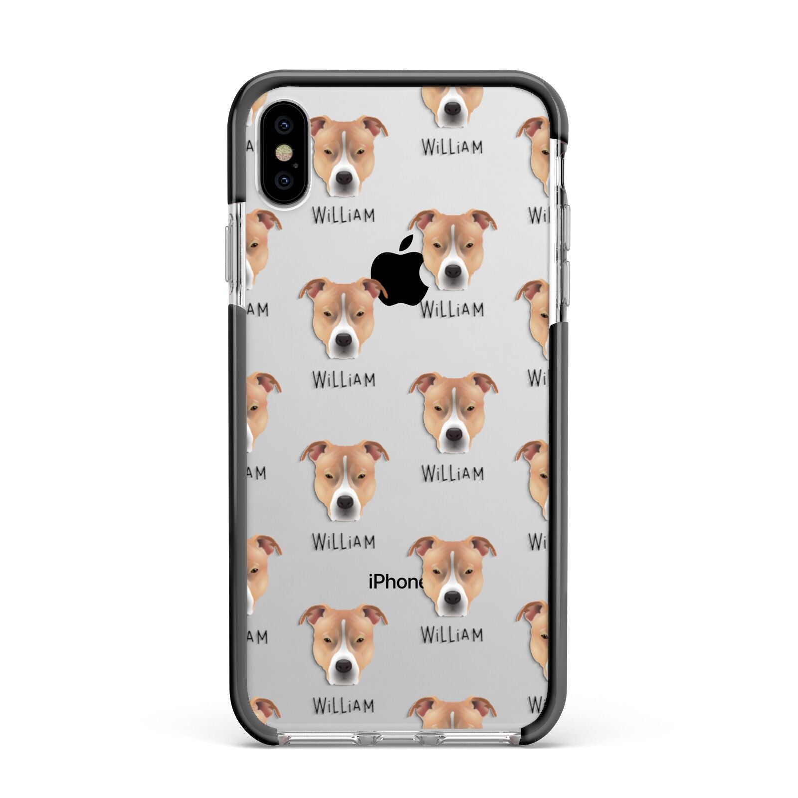 American Pit Bull Terrier Icon with Name Apple iPhone Xs Max Impact Case Black Edge on Silver Phone