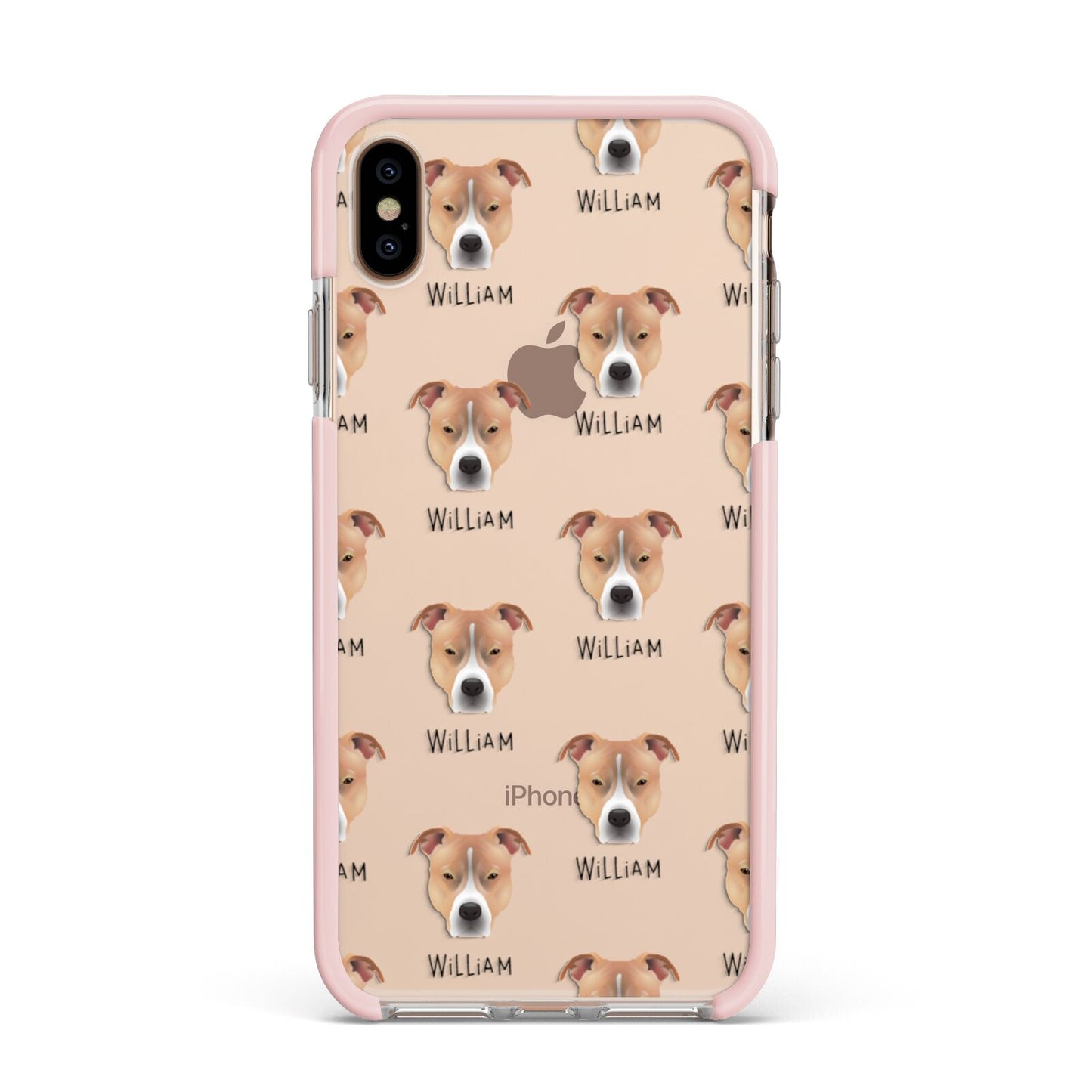 American Pit Bull Terrier Icon with Name Apple iPhone Xs Max Impact Case Pink Edge on Gold Phone