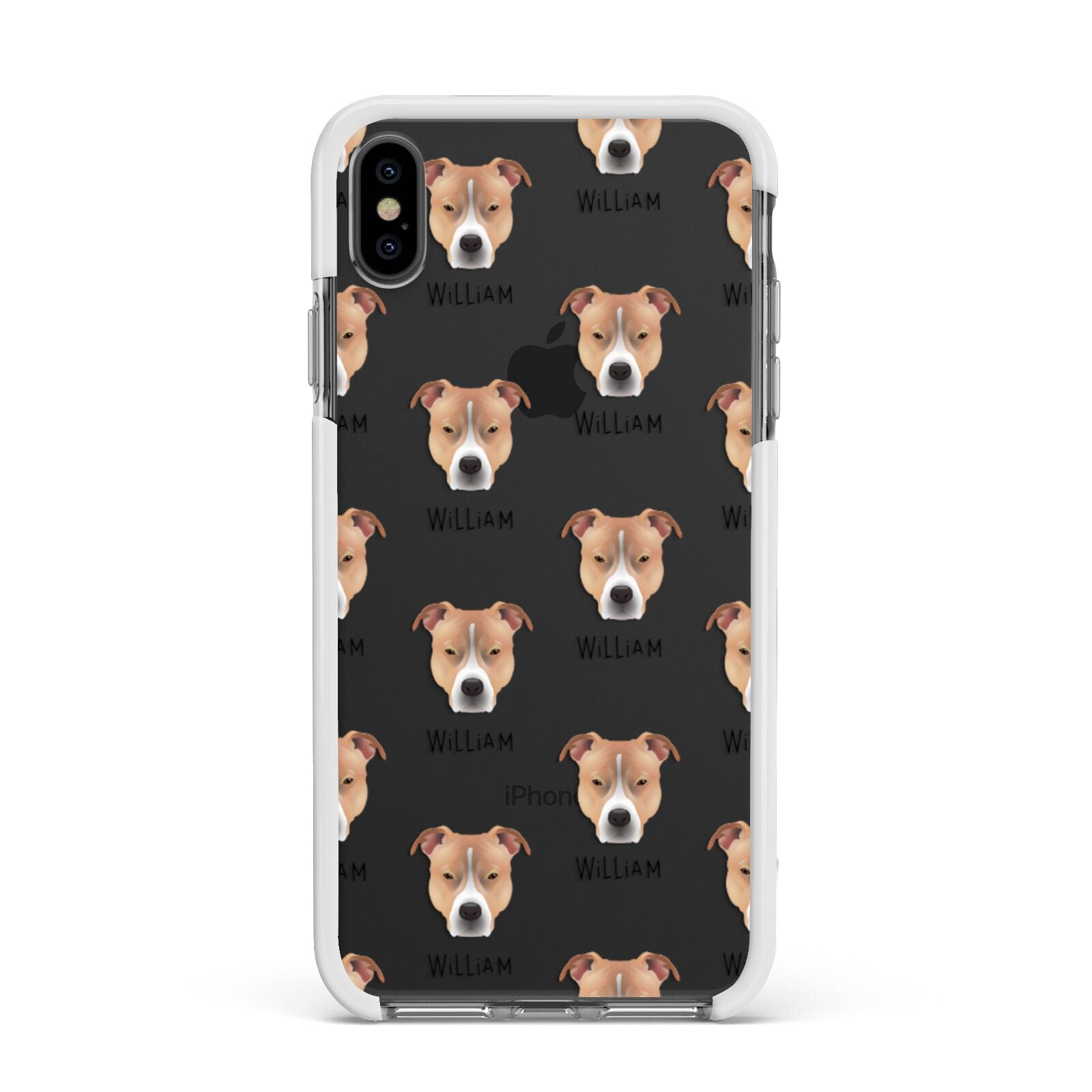 American Pit Bull Terrier Icon with Name Apple iPhone Xs Max Impact Case White Edge on Black Phone