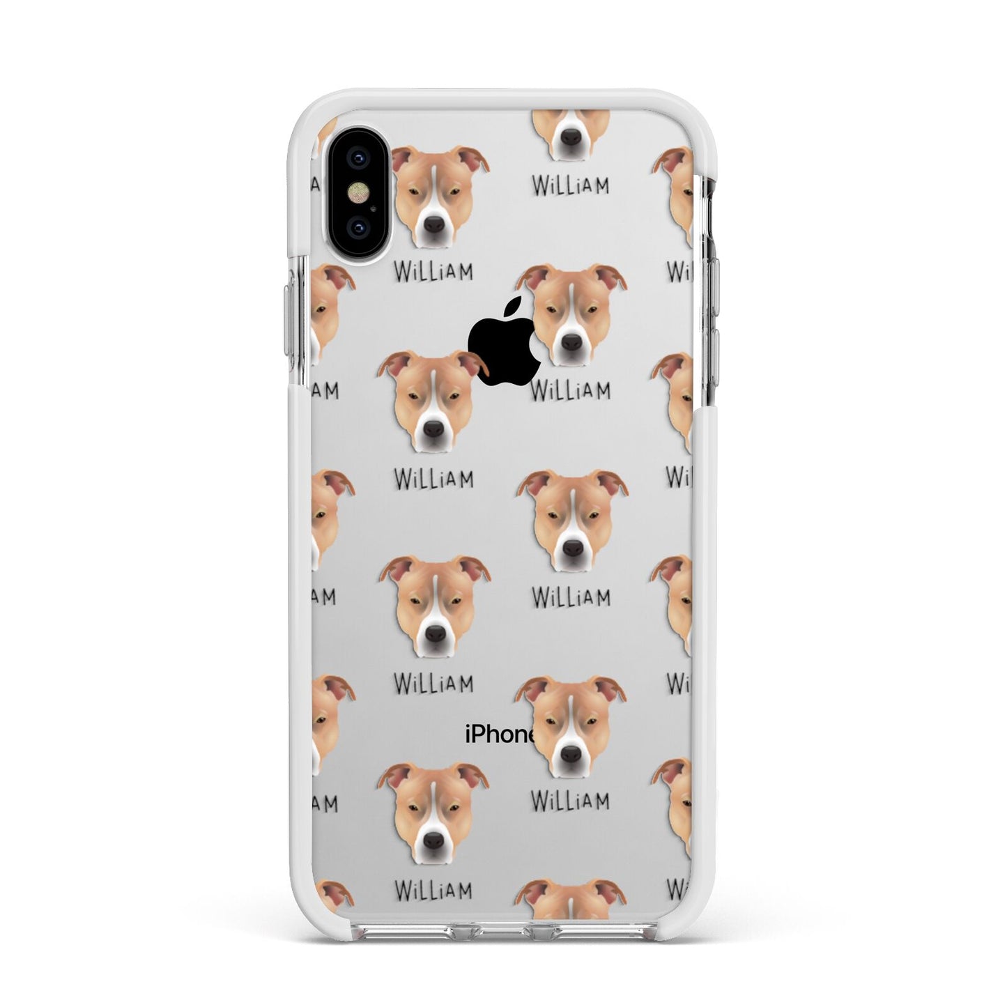 American Pit Bull Terrier Icon with Name Apple iPhone Xs Max Impact Case White Edge on Silver Phone