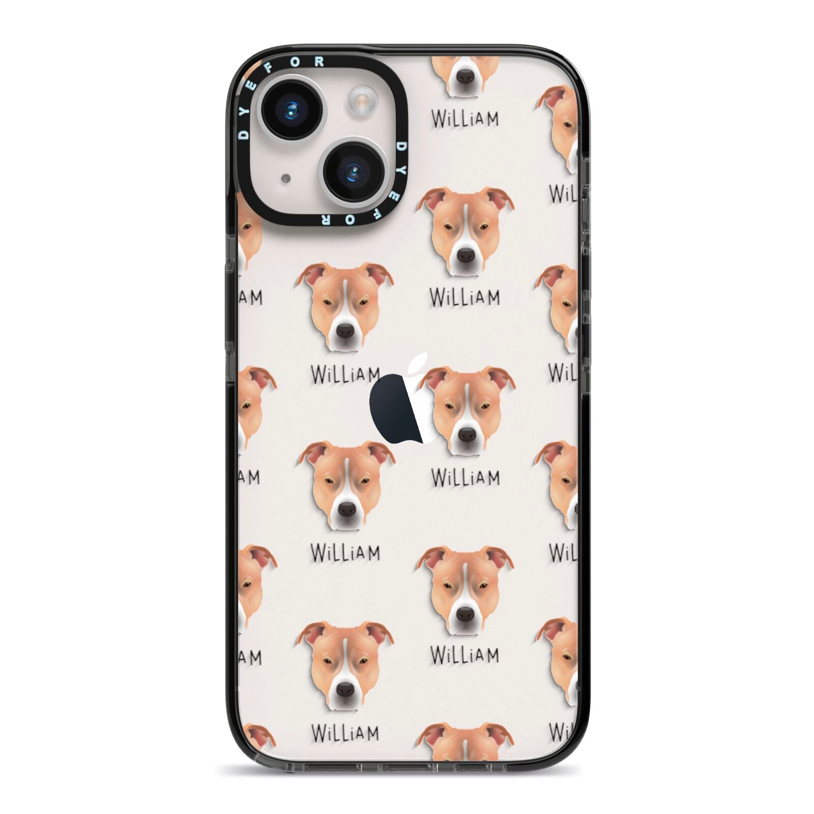 American Pit Bull Terrier Icon with Name iPhone 14 Black Impact Case on Silver phone