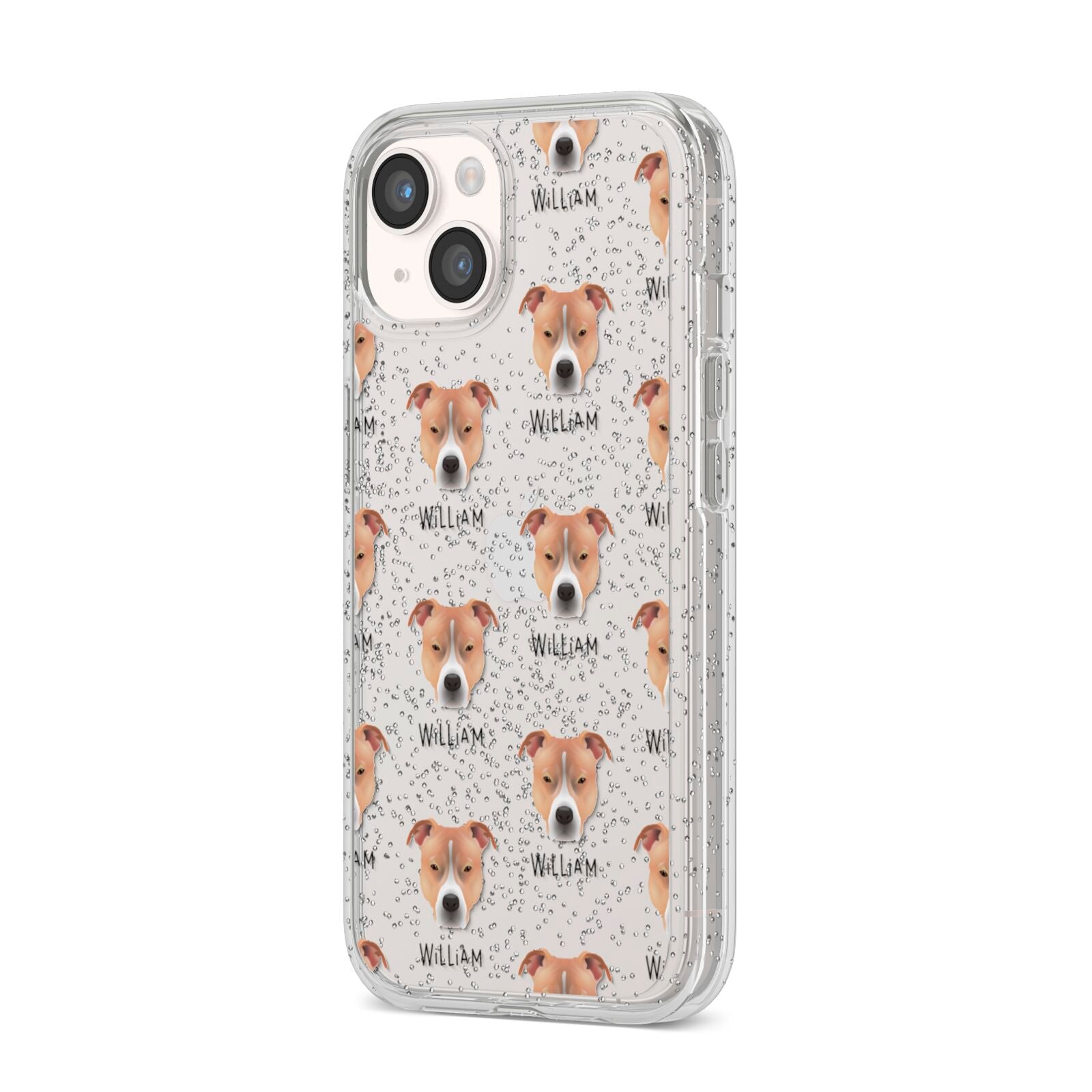 American Pit Bull Terrier Icon with Name iPhone 14 Glitter Tough Case Starlight Angled Image
