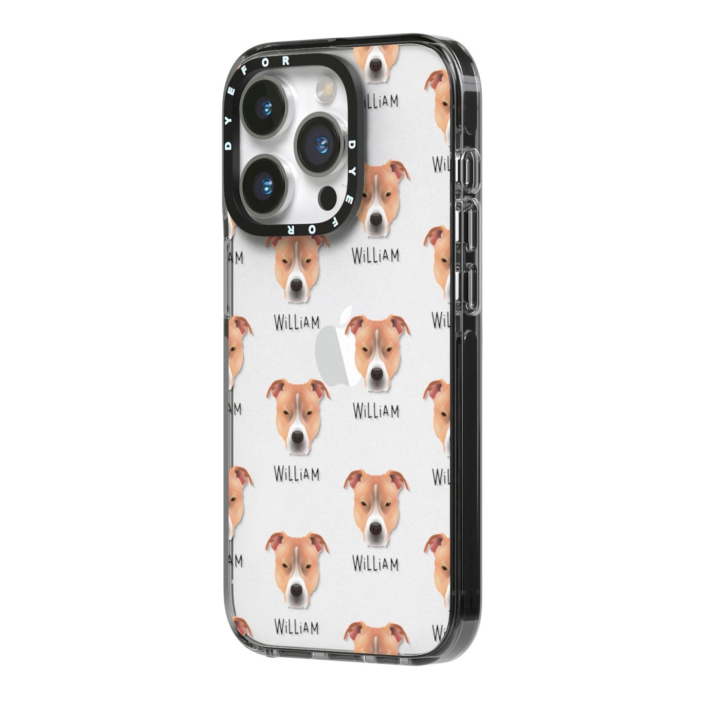 American Pit Bull Terrier Icon with Name iPhone 14 Pro Black Impact Case Side Angle on Silver phone