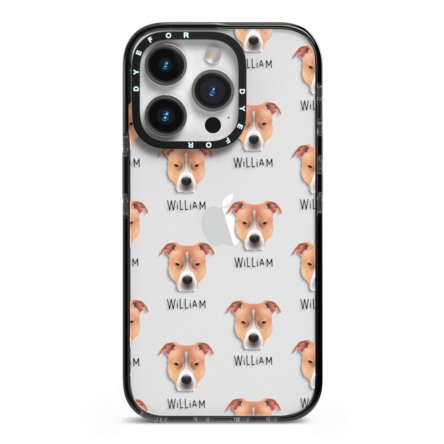 American Pit Bull Terrier Icon with Name iPhone 14 Pro Black Impact Case on Silver phone
