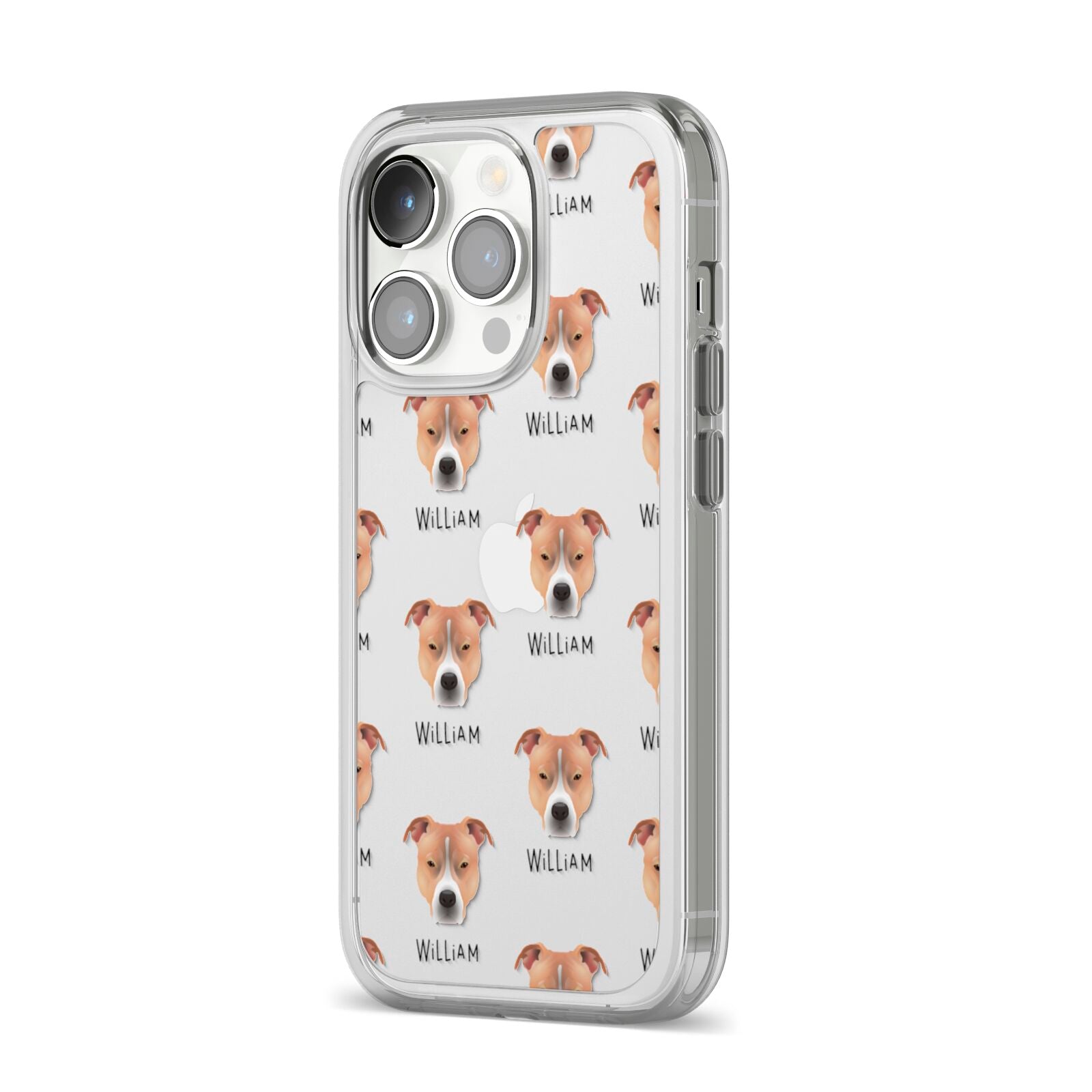 American Pit Bull Terrier Icon with Name iPhone 14 Pro Clear Tough Case Silver Angled Image