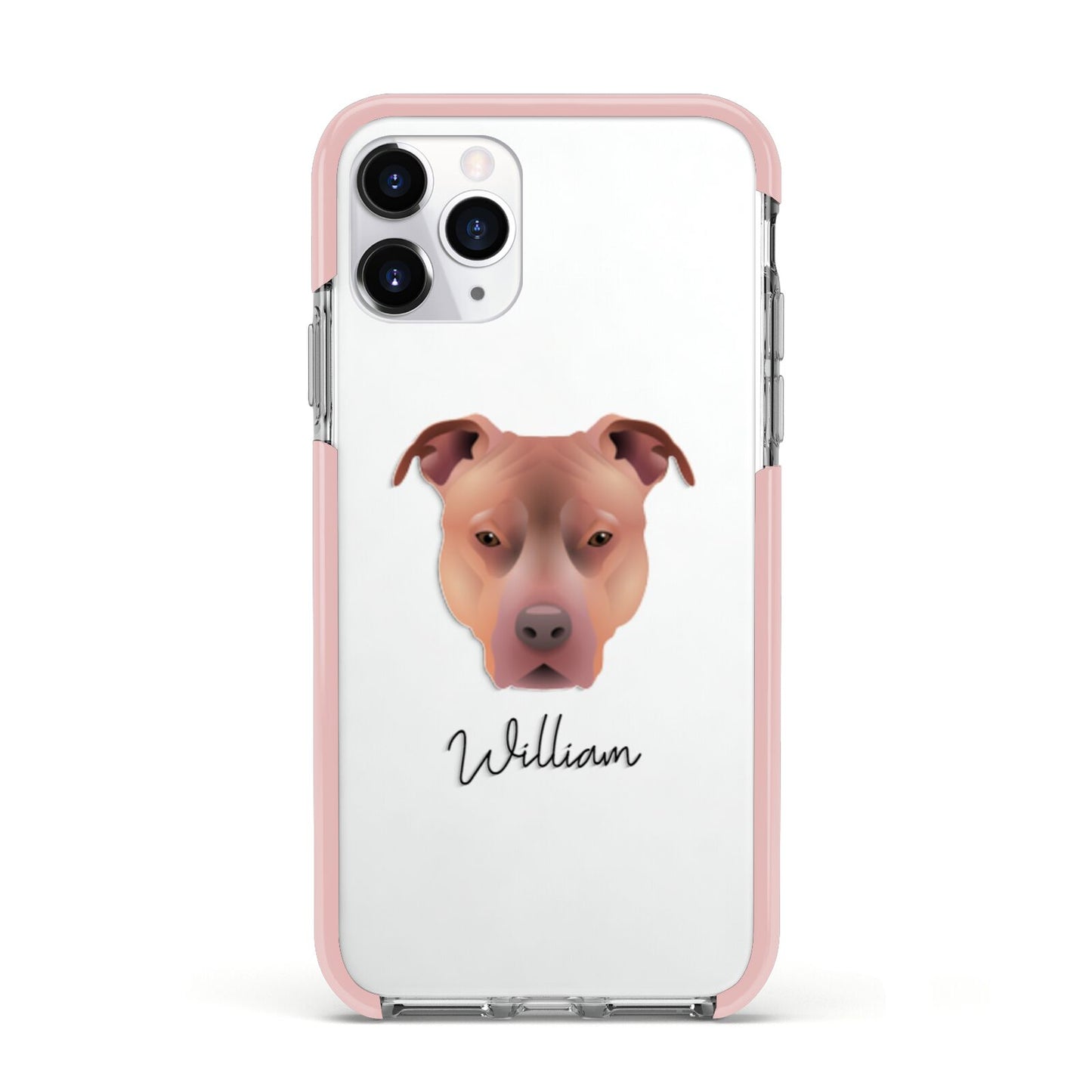 American Pit Bull Terrier Personalised Apple iPhone 11 Pro in Silver with Pink Impact Case