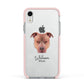 American Pit Bull Terrier Personalised Apple iPhone XR Impact Case Pink Edge on Silver Phone