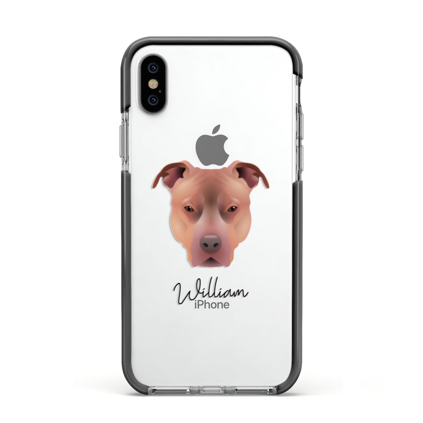 American Pit Bull Terrier Personalised Apple iPhone Xs Impact Case Black Edge on Silver Phone