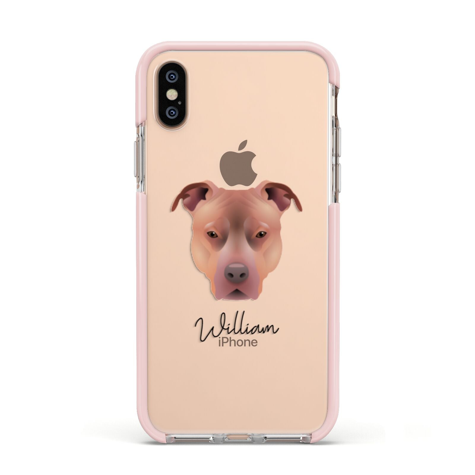 American Pit Bull Terrier Personalised Apple iPhone Xs Impact Case Pink Edge on Gold Phone