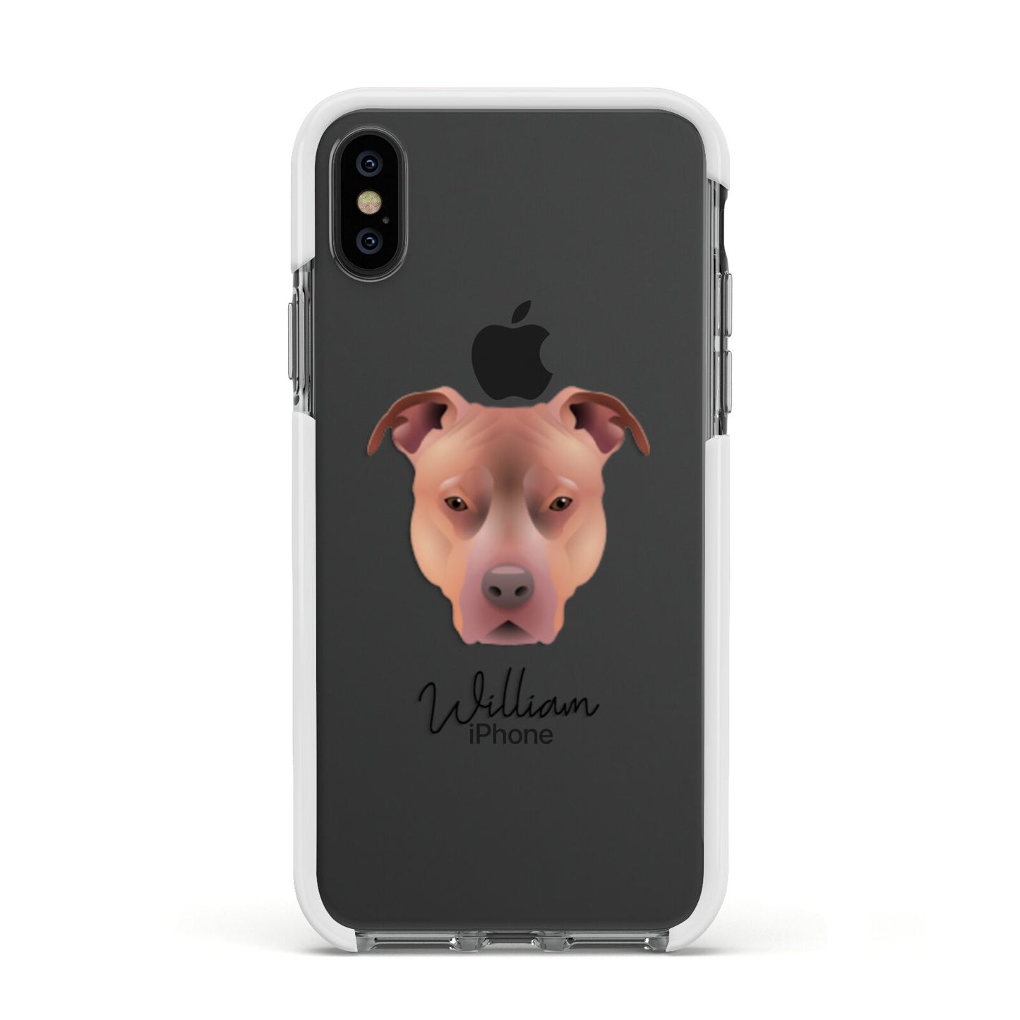 American Pit Bull Terrier Personalised Apple iPhone Xs Impact Case White Edge on Black Phone