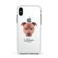 American Pit Bull Terrier Personalised Apple iPhone Xs Impact Case White Edge on Silver Phone