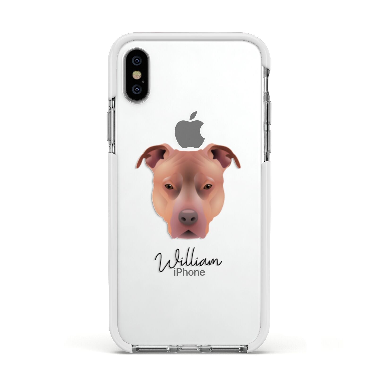 American Pit Bull Terrier Personalised Apple iPhone Xs Impact Case White Edge on Silver Phone