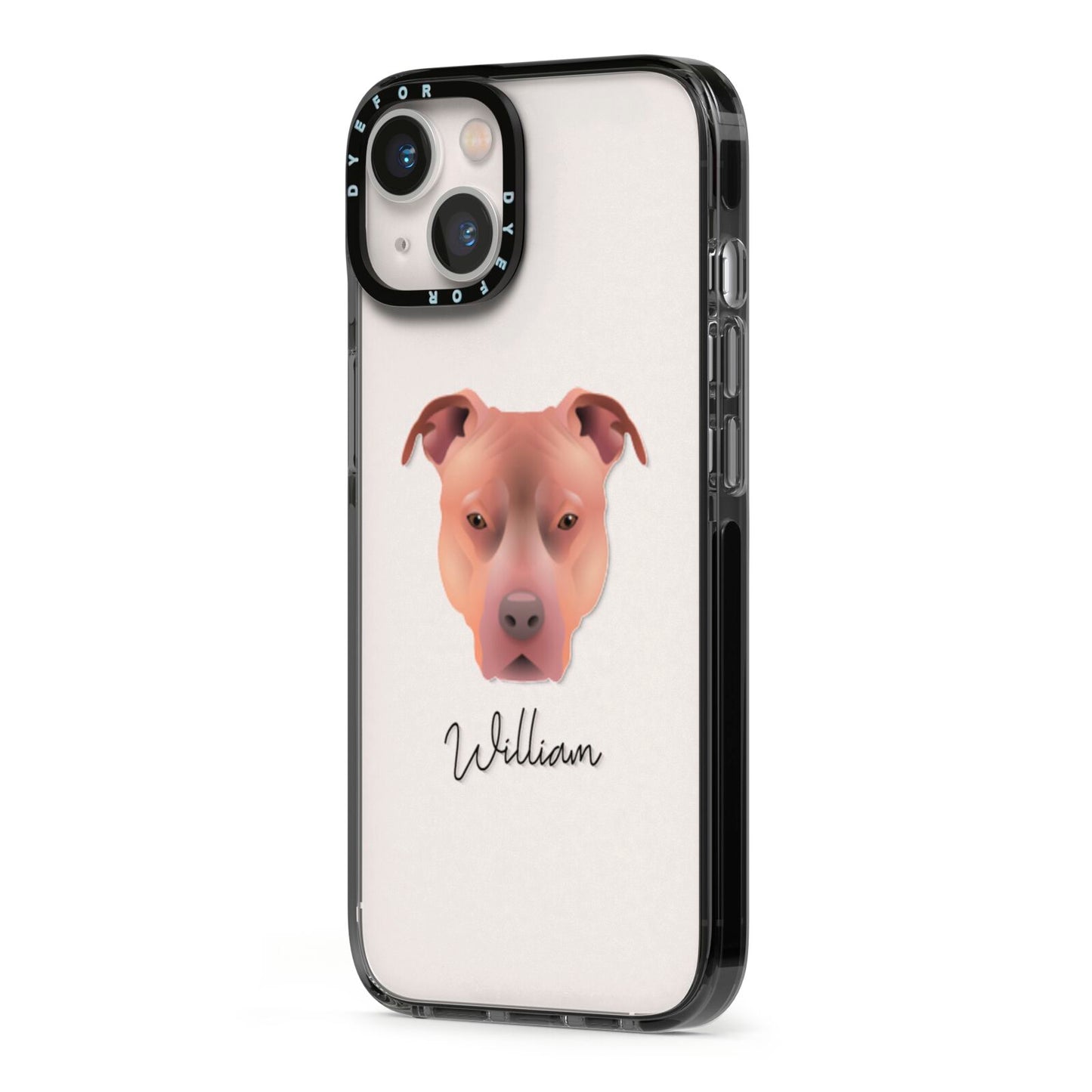 American Pit Bull Terrier Personalised iPhone 13 Black Impact Case Side Angle on Silver phone