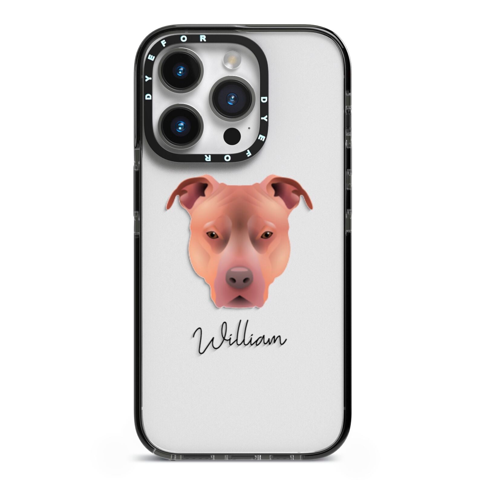 American Pit Bull Terrier Personalised iPhone 14 Pro Black Impact Case on Silver phone