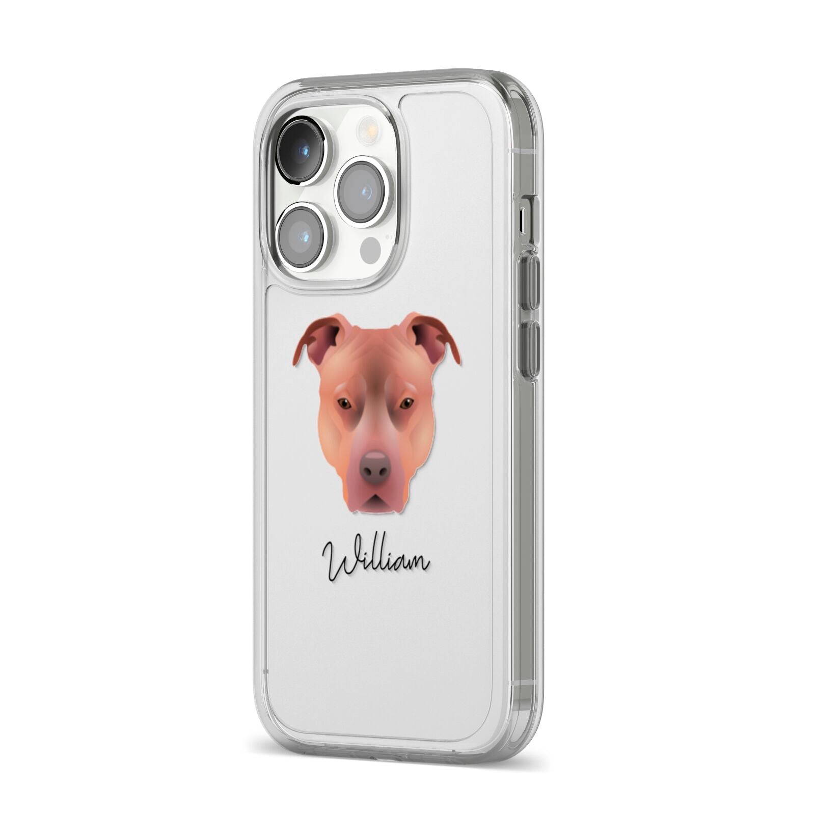 American Pit Bull Terrier Personalised iPhone 14 Pro Clear Tough Case Silver Angled Image