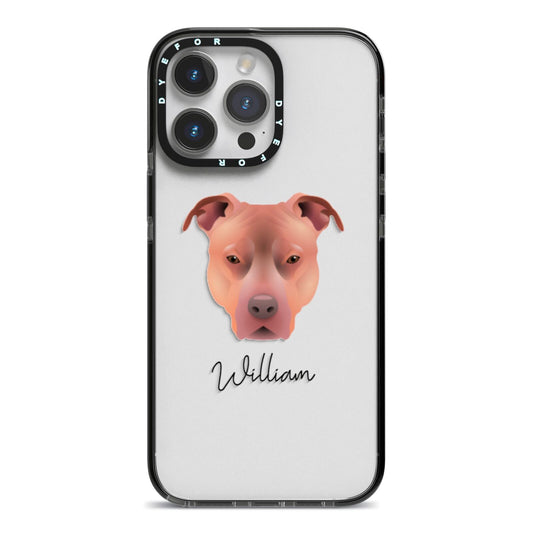 American Pit Bull Terrier Personalised iPhone 14 Pro Max Black Impact Case on Silver phone