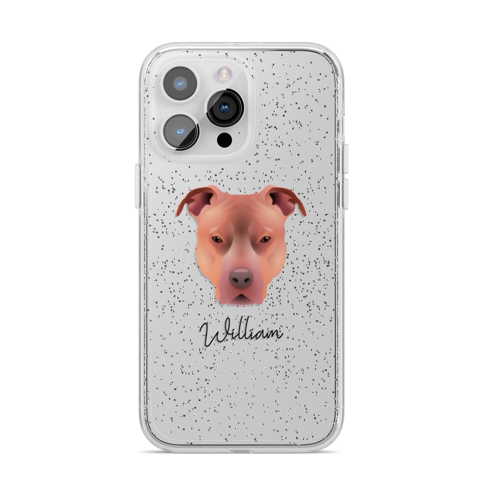 American Pit Bull Terrier Personalised iPhone 14 Pro Max Glitter Tough Case Silver